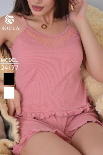 طقم شورت ريب دانتيل