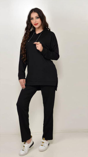 بيجاما توفليس سحاب خلفي باللون الأسود