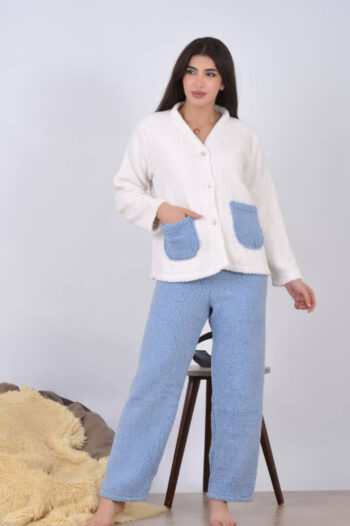 بيجامة نسائية فرو شتوي بأزرار