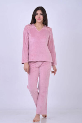 بيجامة مخمل دانتيل على الكتف
