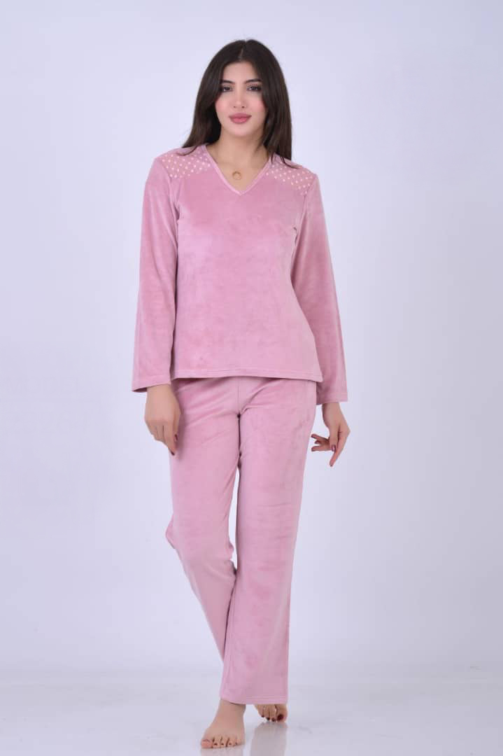 بيجامه مخمل دانتيل ع الكتف