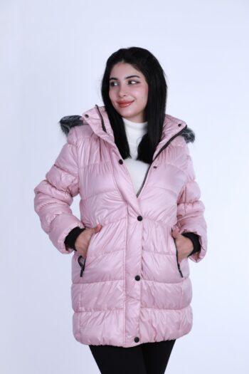 جاكيت نسائي مبطّن شتوي بقبعة فرو