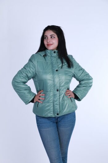 جاكيت شتوي منفوش قصير مع سحاب وأزرار – مبطّن للدفء