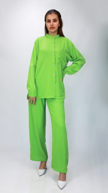 طقم قميص وبنطال واسع – ياقة ستاند